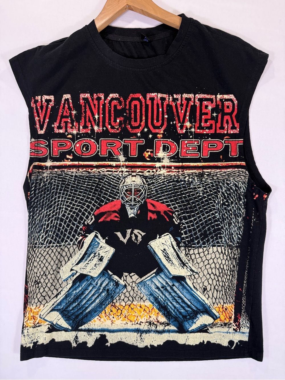 ROMWE Black Graphic Hockey Goalie Muscle Tee